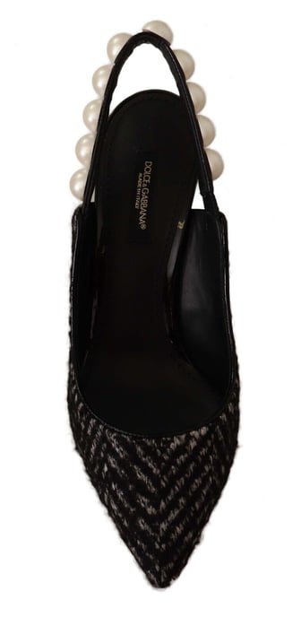 Dolce & Gabbana Schwarz Graue Perlen Slingbacks Damen Pumps Schuhe - Image 4