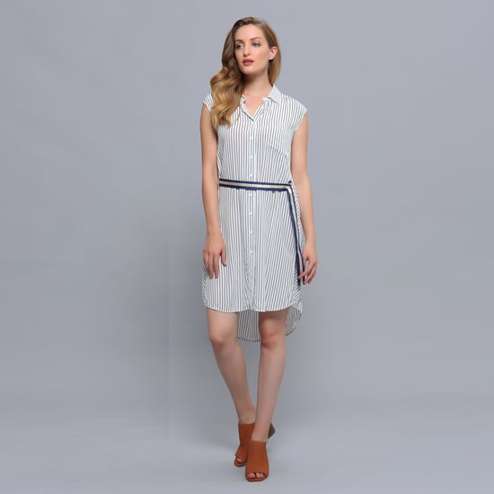 Minimalist Stripes Print Sleeveless Shirt Dress