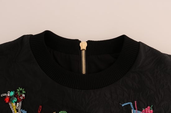 Dolce & Gabbana Damen schwarzer Brokat-Cocktail-Kristallpullover - Image 5