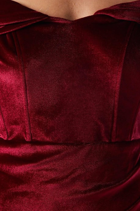Corset Bardot Velvet Bridesmaids Maxi Dress