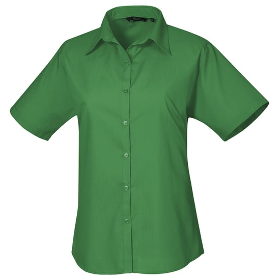Premier Damen Kurzarm Popeline Bluse / Arbeitshemd (Smaragdgrün) - Image 1