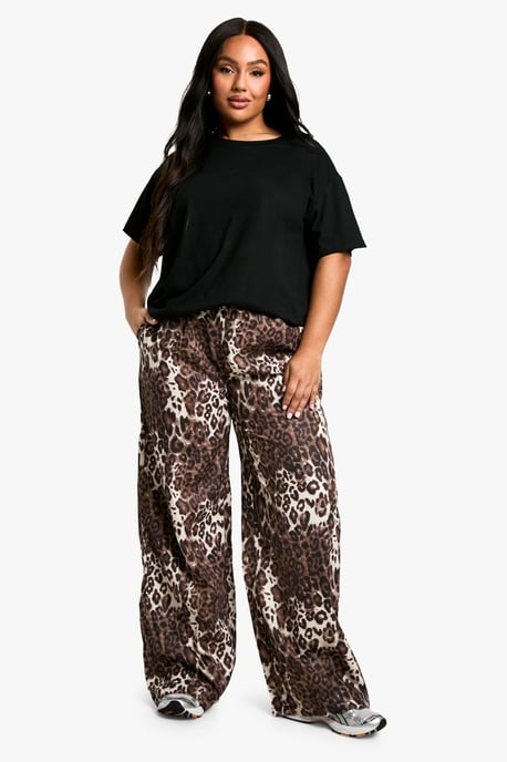 Plus Leopard Woven Wide Leg Trouser - Image 1