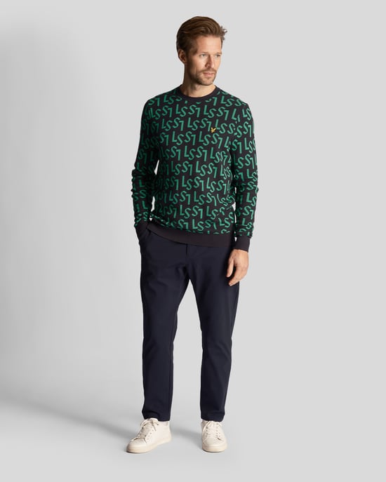 Lyle & Scott Herren-Golfmonogramm-Strickpullover mit Rundhalsausschnitt in Marineblau - Image 2