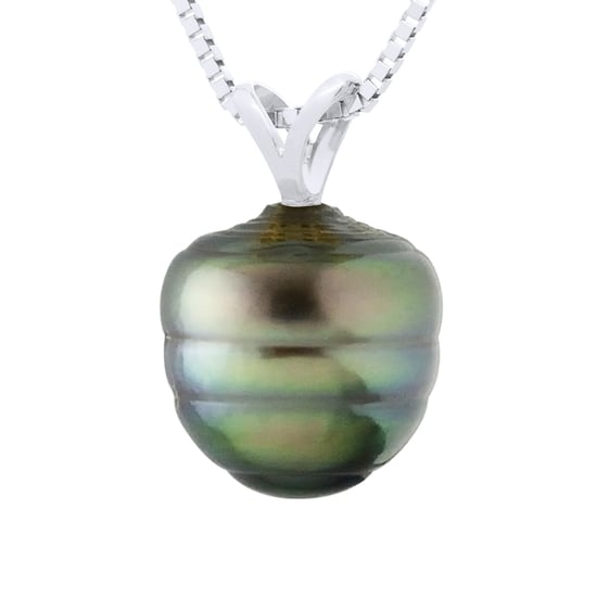 Beaded Pendant V Thread White Gold 750 and Real Cultured Tahiti Pearl Circled 9-10 mm