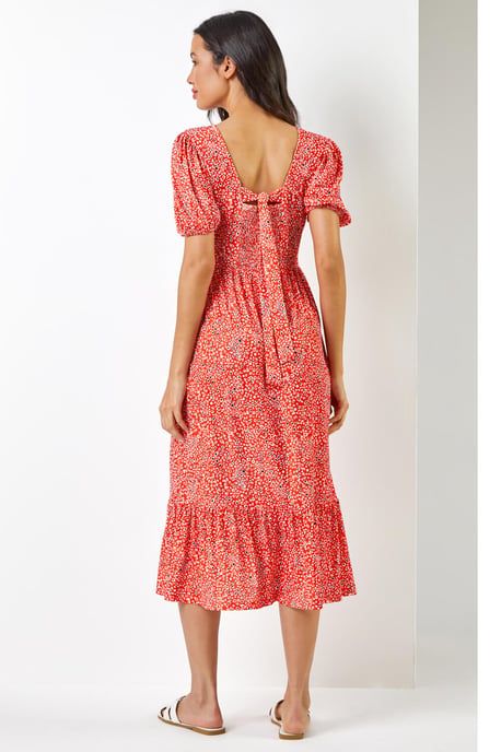 Ditsy Animal Frill Hem Midi Dress