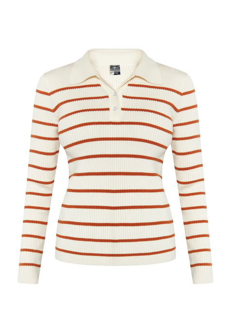Dreimaster Strickpullover Damen Wollweiss Orange - Image 1