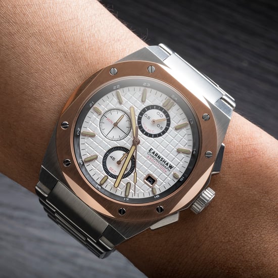 Thomas Earnshaw Bessemer Chronograph Men's Japanese Quartz 44mm Rose Gold White Dial Watch with Stainless Steel Bracelet