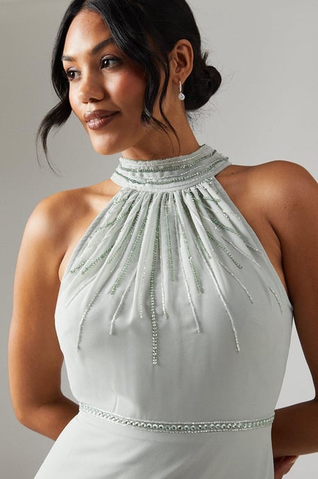 Halterneck Chiffon Embellished Bridesmaids Dress