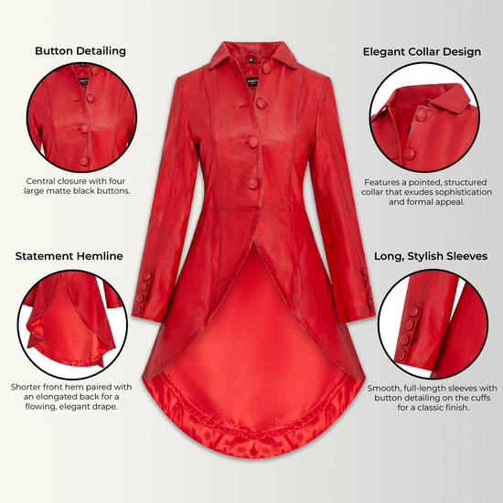 Womens Red Gothic Full Length Victorian Leather Coat - Vantaa