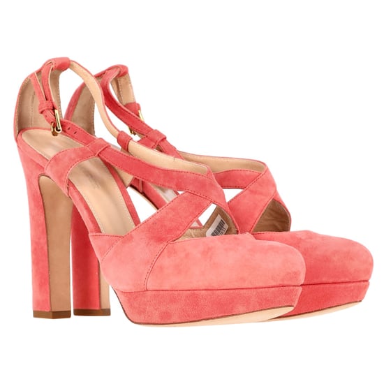 Jil Sander Kreuzriemen Chunky Heel Plateau Pumps aus Korallenwildleder - Image 4