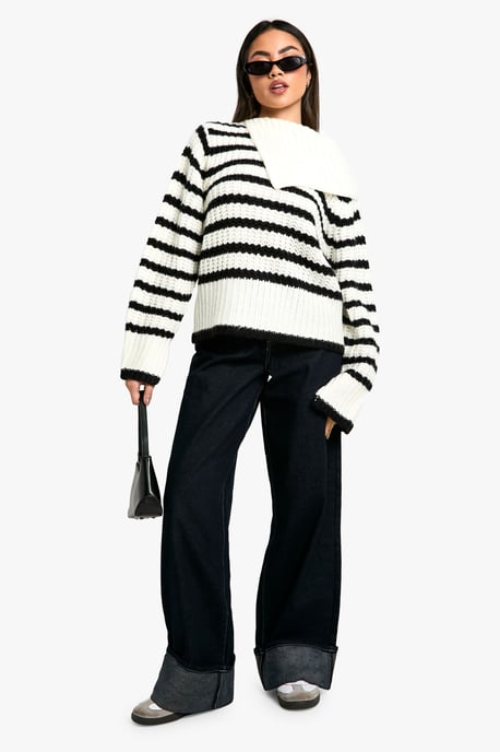 Knitted Stripe Collar Detail Jumper - Image 3