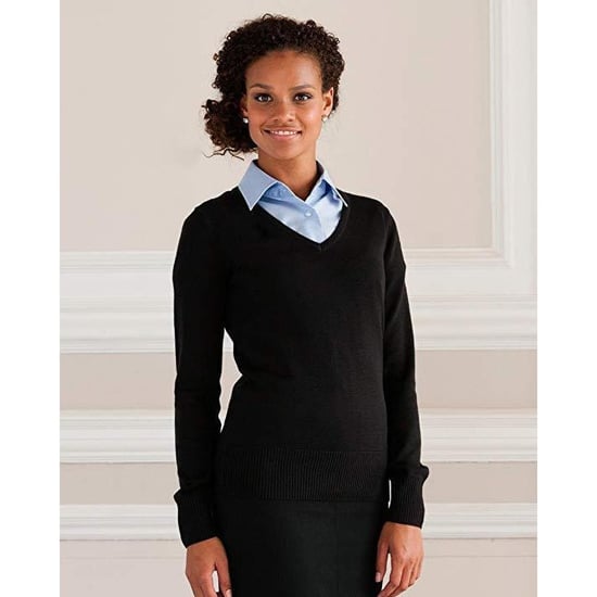 Russell Collection Damen Strickpullover mit V-Ausschnitt (Schwarz) - Image 3