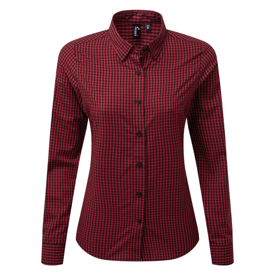 Premier Womens/Ladies Maxton Check Langarmhemd (Schwarz/Rot) - Image 1