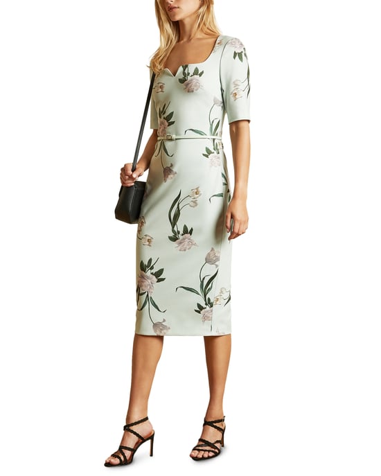 Ted Baker Magieyy Elderflower Notch Detail Bodycon Dress, Mint