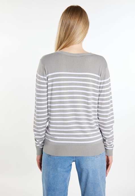 Dreimaster Strickpullover Damen grau weiss - Image 4