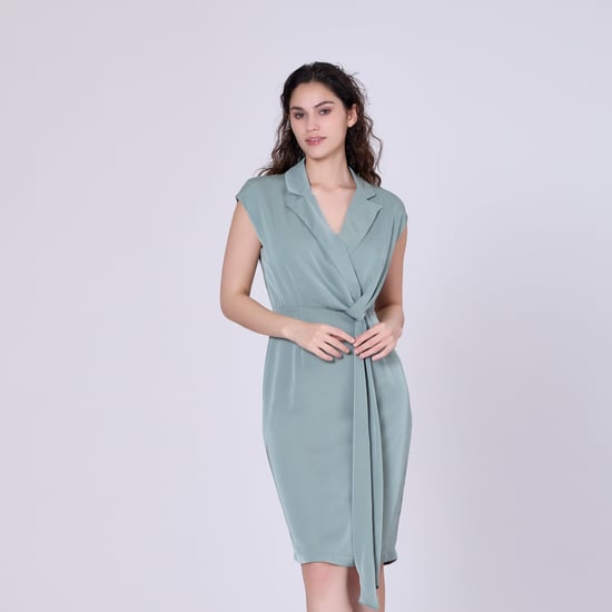 Mat satin asymmetric draped panel dress