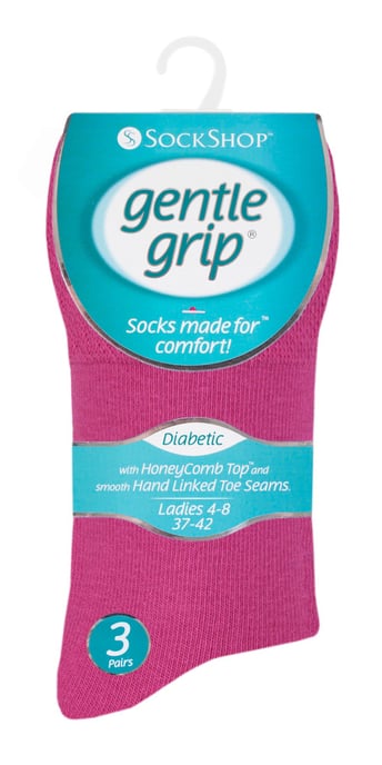 Gentle Grip - 6 Paar Damen Diabetiker-Socken mit Honigkamm-Oberteil und handgekettelten Zehennähten - Pink - Image 2