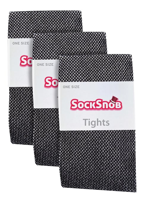 3 Paar Multipack Netzstrumpfhosen für Frauen | Sock Snob | Stylish Footed Pretty Stocking Ideal für Dance Party - Schwarz / Silber - Image 2
