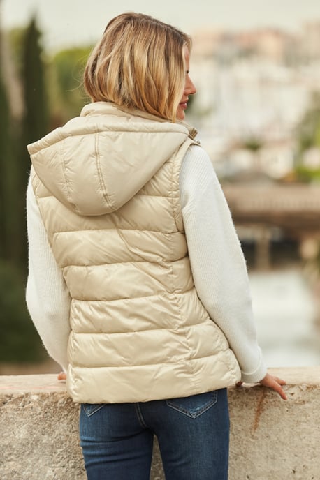 Stone Hooded Padded Gilet With Zip Pockets