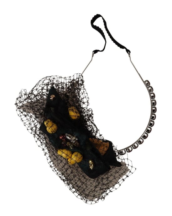 Dolce & Gabbana Women's Silver Tiara Crystals Fruits Black Mesh Diadem Headband