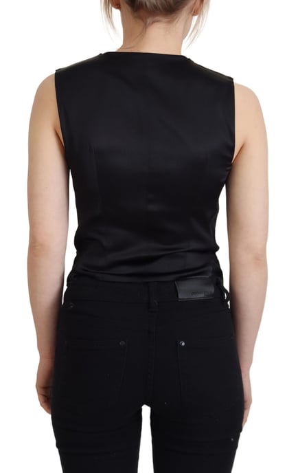 Dolce & Gabbana Damen Schwarze Brokat Knopf-Boden Ärmellose Weste Top - Image 3