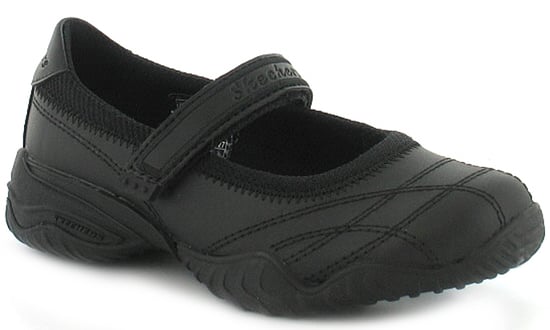 Neue Mädchen Schwarze Leder Skechers Schule Schuhe mit Klettverschluss - Image 1