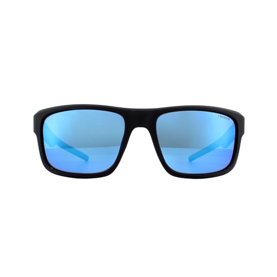 Polaroid Rectangle Mens Matte Black Grey Blue Mirror Polarized Sunglasses