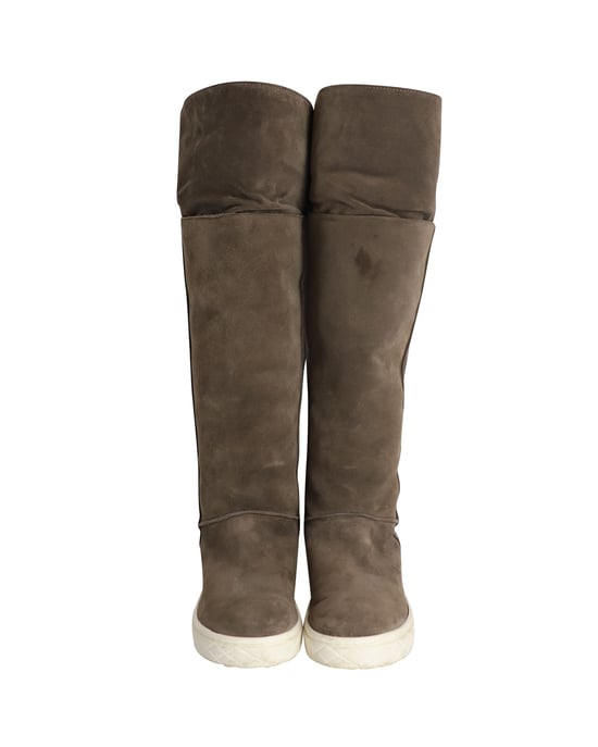 Moncler Knie-Stiefel mit Lammfellfutter aus grauem Wildleder - Image 2