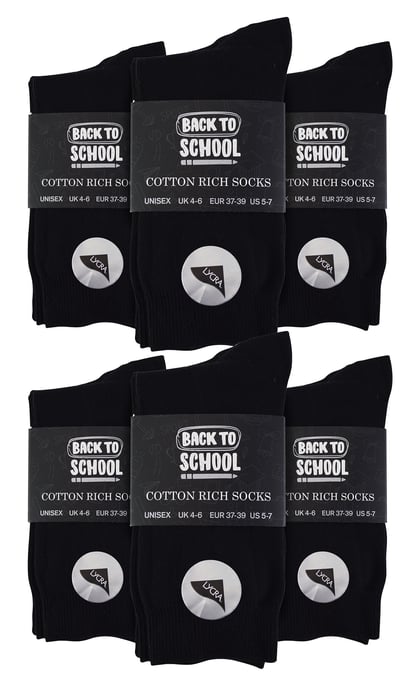 12 Paar Multipack Kids Plain School Socken | Jungen & Mädchen | 3 Größen | Sock Snob Childrens Cotton Rich Socks - Schwarz - Image 2
