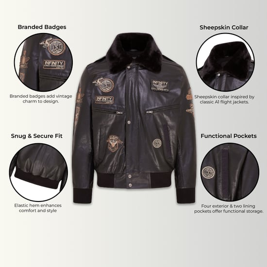 Mens Black Leather US Air Force Bomber Jacket- Lieksa