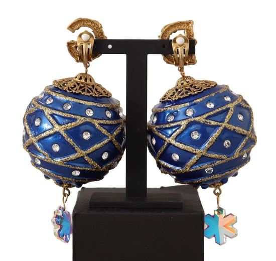 Dolce & Gabbana Gold Brass Blue Christmas Ball Crystal Clip sur les boucles d'oreilles pour femmes - Image 3
