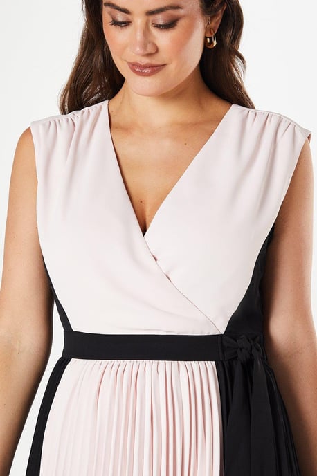 Colour Block Pleated Midaxi Dress