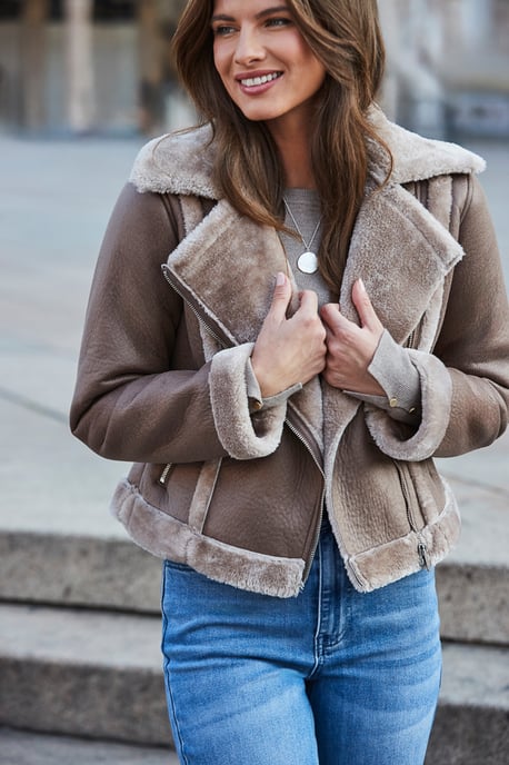 Mink Faux Shearling Aviator Jacket