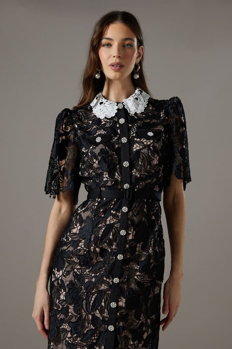 Lace Shirt Dress Contrast Colour