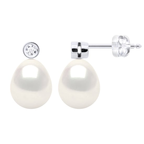 Ohrringe Prestige – Diamanten 0,02 ct – Qualität HSI – Weißgold – echte Süßwasser-Zuchtperlen, Birne 8–9 mm - Image 1