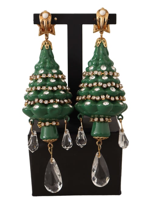 Dolce & Gabbana Damen Goldene Weihnachtsbaum Kristall Messing Clips Ohrringe - Image 4