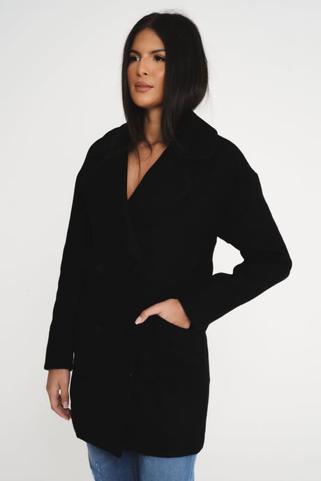 Women's Elle Wool Reefer Jacket in Black