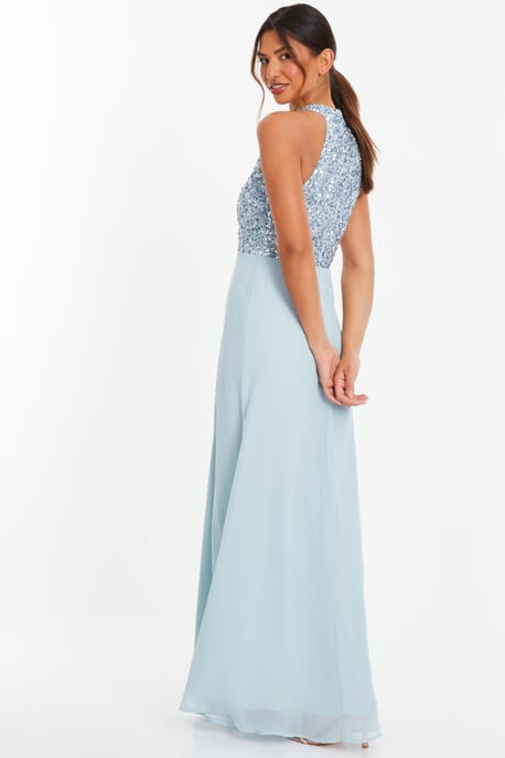 Light Blue Embellished Chiffon Maxi Dress - Image 3
