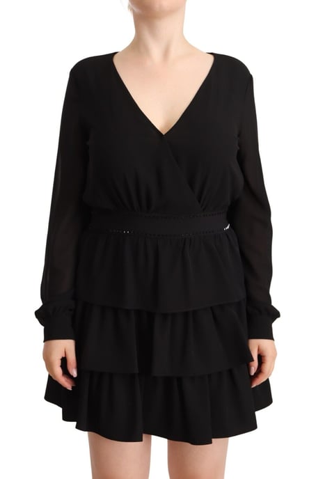 Liu Jo Damen Schwarzes Polyester Langarm V-Ausschnitt Mini A-Linien Kleid - Image 1
