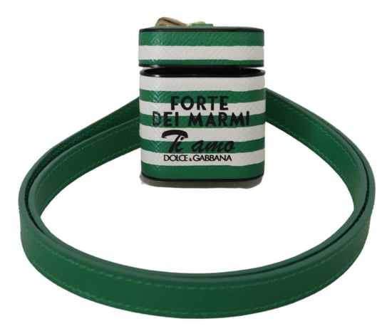 Dolce & Gabbana Green Leather Strap Gold Metal Logo Airpods Women's Case
