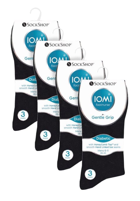 12 Paar Multipack Gentle Grip Top Diabetiker Socken | IOMI | Mid Calf Loose Top Non Elastic Cotton Socken mit Handlinked Seamless Toe - Black - Image 2