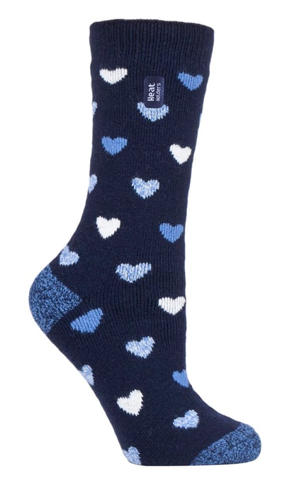 Heat Holders Lite - Womens isoliert thermische Socken | Mehrere Designs einschließlich Argyle Streifen Herzen Sterne | Warme Socken für den Winter - Navy Heart (Jasmine) - Image 1