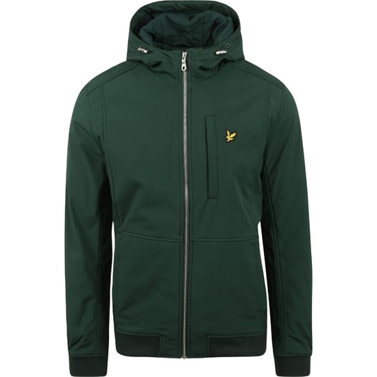 Dunkelgrune Softshelljacke mit Kapuze und Logo von Lyle & Scott - Image 1