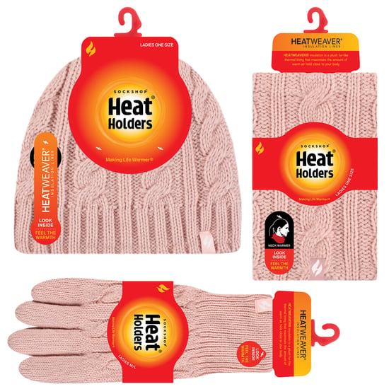 Heat Holders - Womens Thermal Winter Fleece Mütze, Halswärmer und Converter Handschuhe Set - Dusky Pink - Image 2