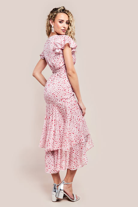Printed Wrap High And Low Midaxi Dress