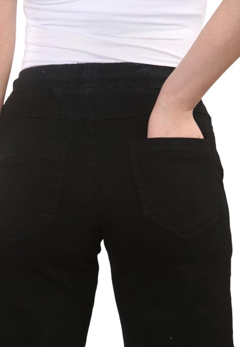 MYT Womens Elasticated High Waist Wide Leg Jeans in Schwarz - Image 5