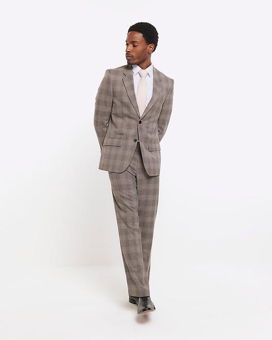 River Island Mens Suit Trousers Grey Slim Fit Check