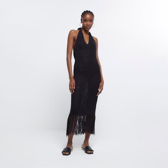 River Island Womens Knit Midi Dress Black Halter Neck