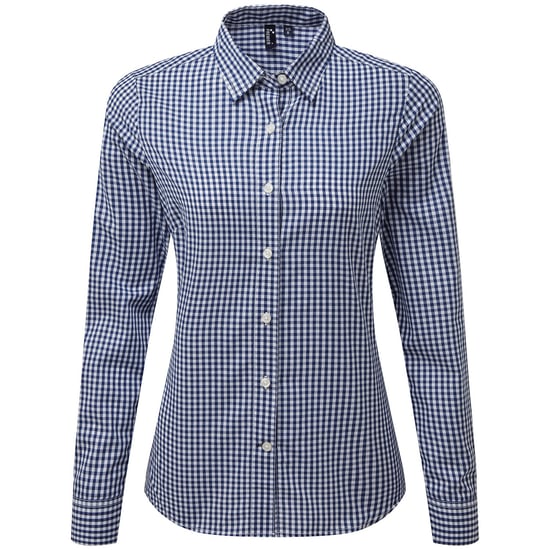 Premier Womens/Ladies Maxton Gingham Long-Sleeved Shirt (Navy/White)