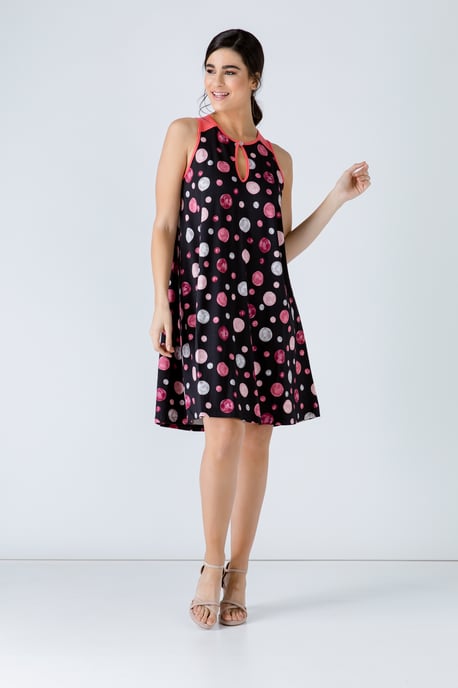 Coral  A Line Print Dress